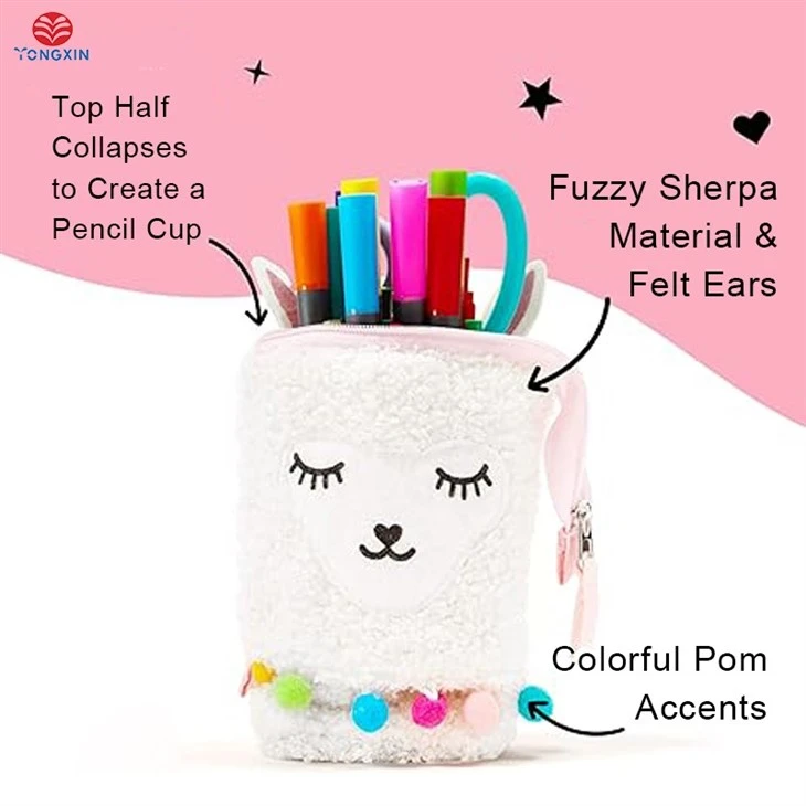 Standing Fuzzy Llama Cute Pencil Case