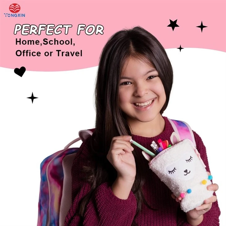 Standing Fuzzy Llama Cute Pencil Case
